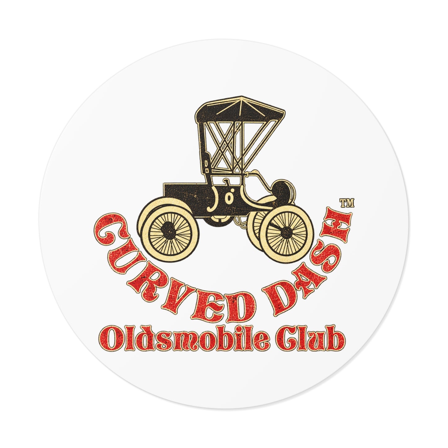 Curved Dash Oldsmobile Club Round Vinyl Sticker — Great for Windshields!