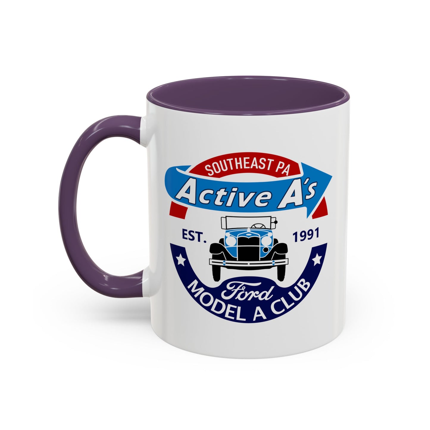 Ford Model A Club Coffee Mug — "Active A's" Southeast PA Vintage Car Design (11/15 oz)