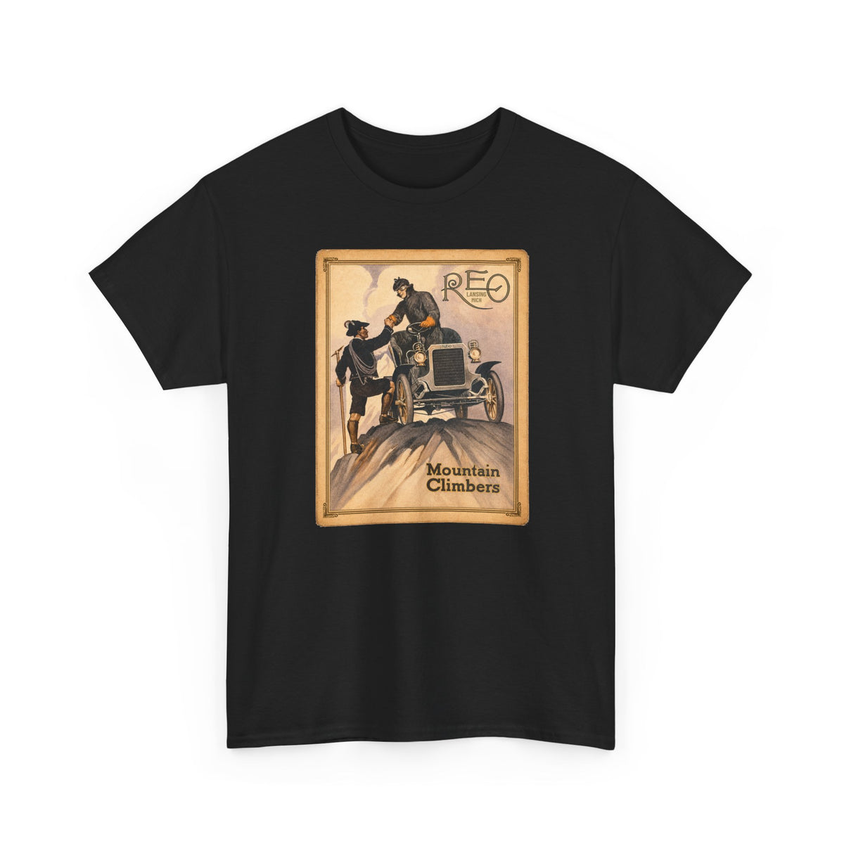 REO Lansing Michigan Mountain Climbers T-Shirt - Unisex Heavy Cotton Tee