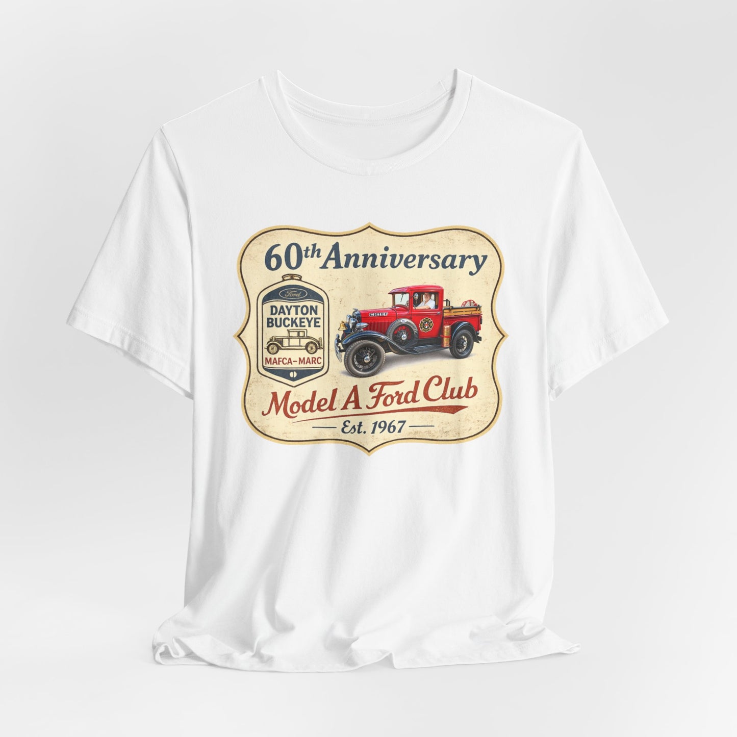 Dayton Buckeye Model A Ford Club 60th Anniversary Tee (LTG) - Vintage Red Fire Truck Tee