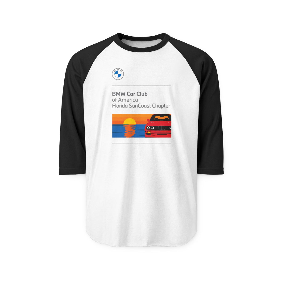 BMW Car Club of America Florida SunCoast Chapter Unisex Three-Quarter Sleeve Raglan Shirt