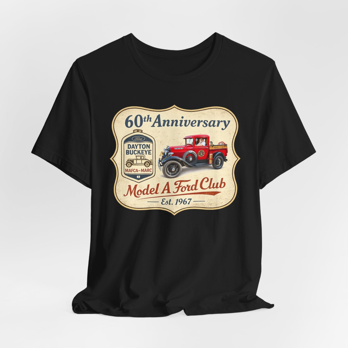 Dayton Buckeye Model A Ford Club 60th Anniversary Tee (LTG) - Vintage Red Fire Truck Tee
