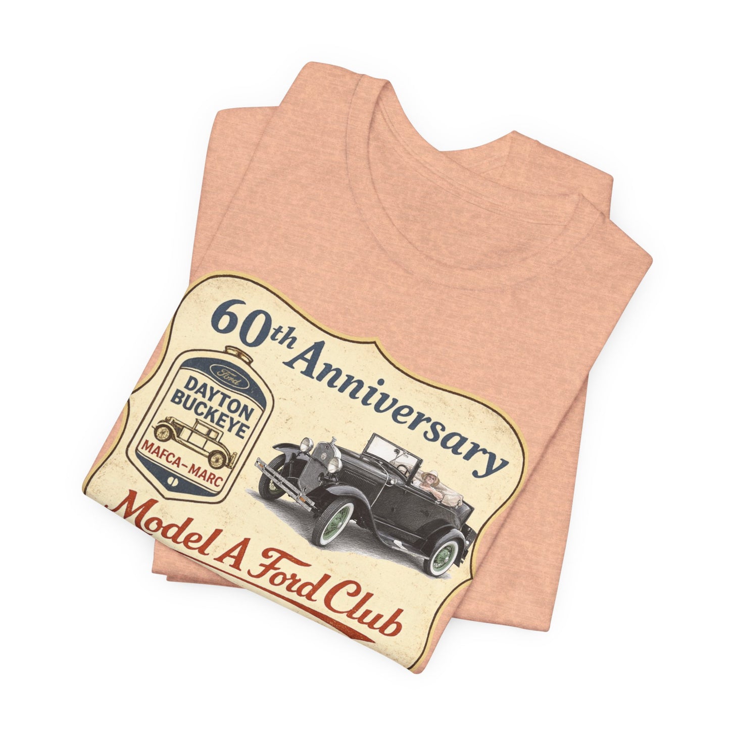 Dayton Buckeye Model A Ford Club 60th Anniversary Tee Roadster (LTG) - Unisex Jersey Short Sleeve Tee