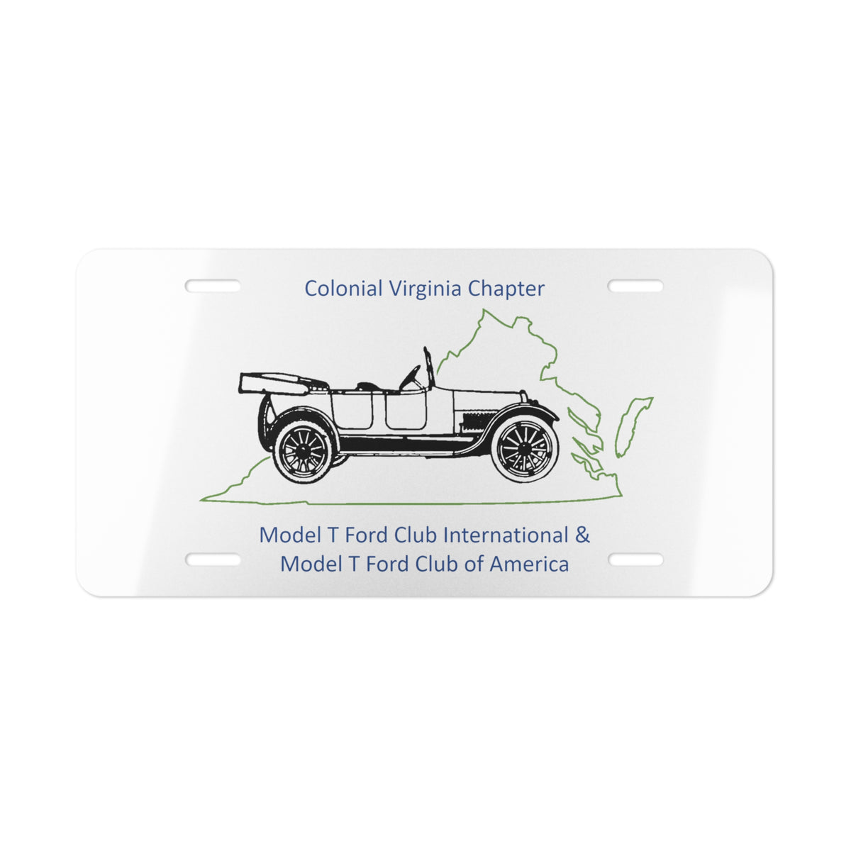 Colonial Virginia Model T Club Vanity License Plate — Vintage Car Design