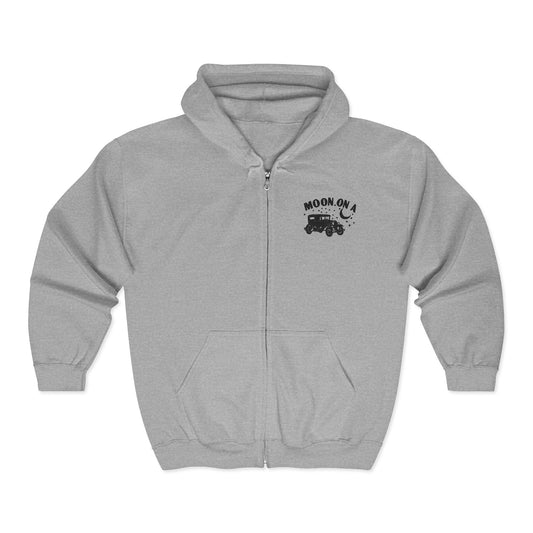 Moon On A Full Zip Hoodie - Small Logo on Front and Large Logo on Back
