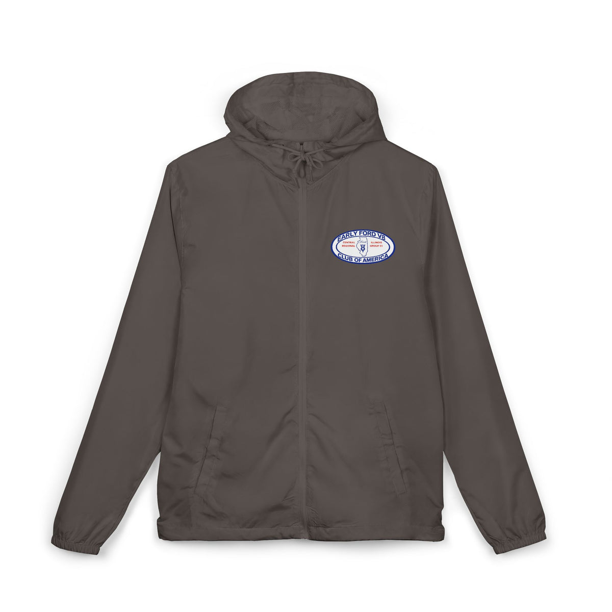 Central Illinois Early Ford V8 Windbreaker Jacket with Front and Back Logos