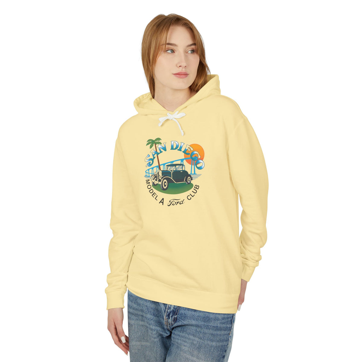 San Diego Model A Ford Club Hoodie — Unisex Lightweight Hooded Sweatshirt