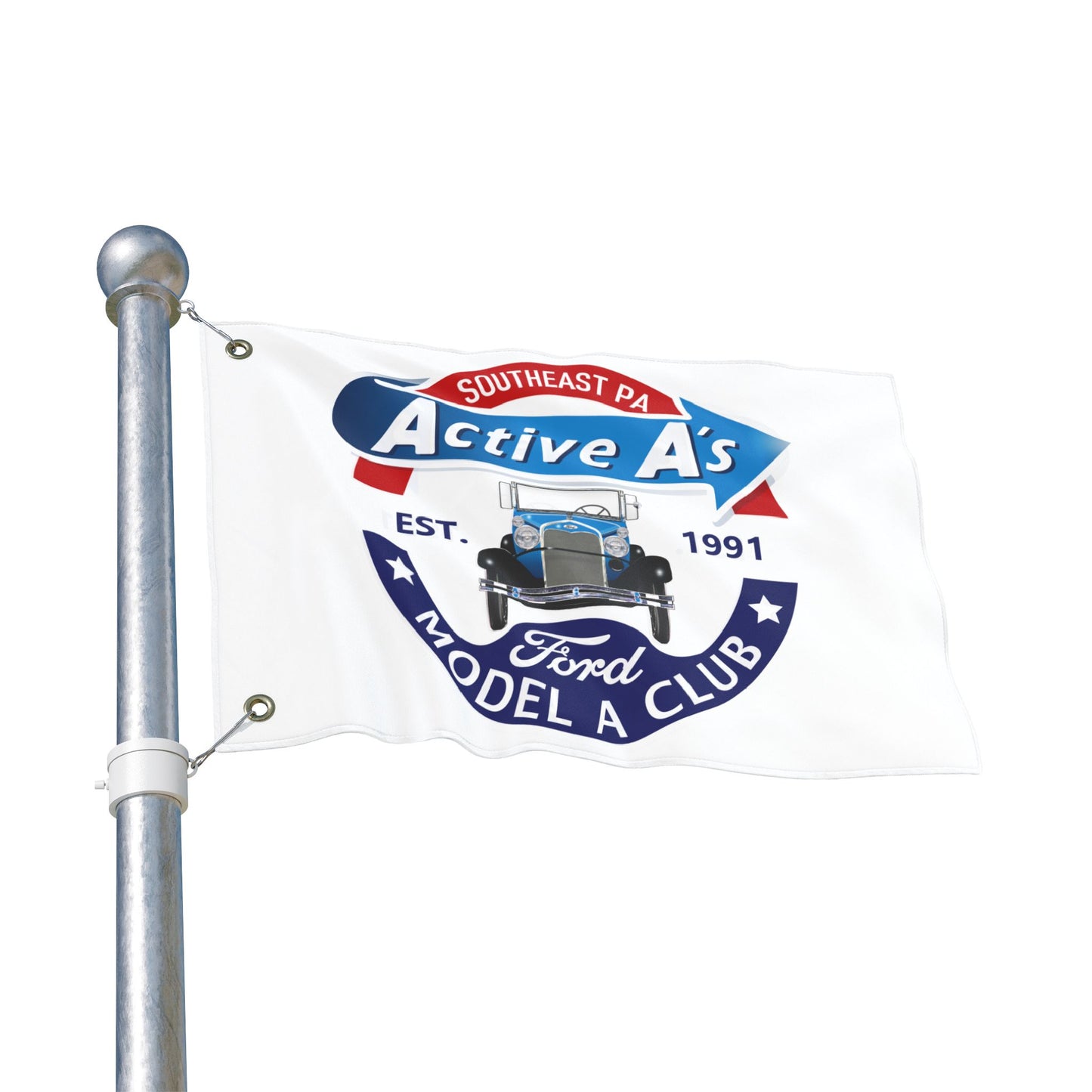 Active A's Ford Model A Club Double-Sided Flag — Southeast PA Active A's Ford Model A Club Banner (Est. 1991)