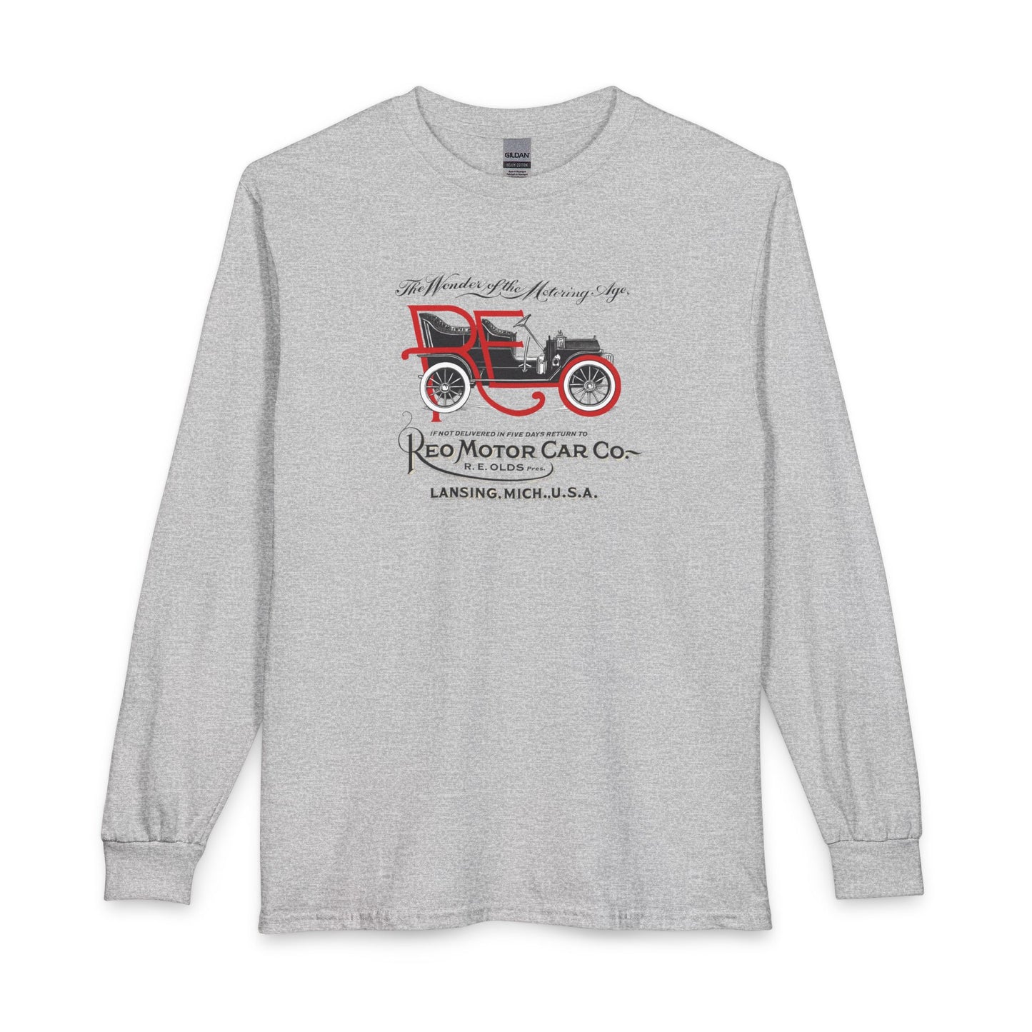 Vintage REO Motor Car Co. Long Sleeve Tee — Retro Antique Car Graphic