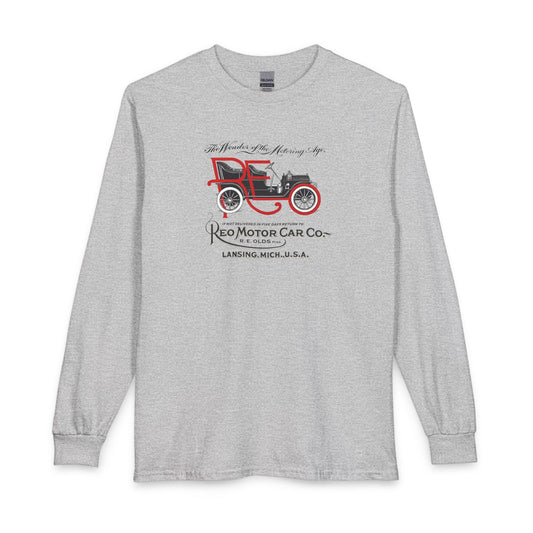 Vintage REO Motor Car Co. Long Sleeve Tee — Retro Antique Car Graphic