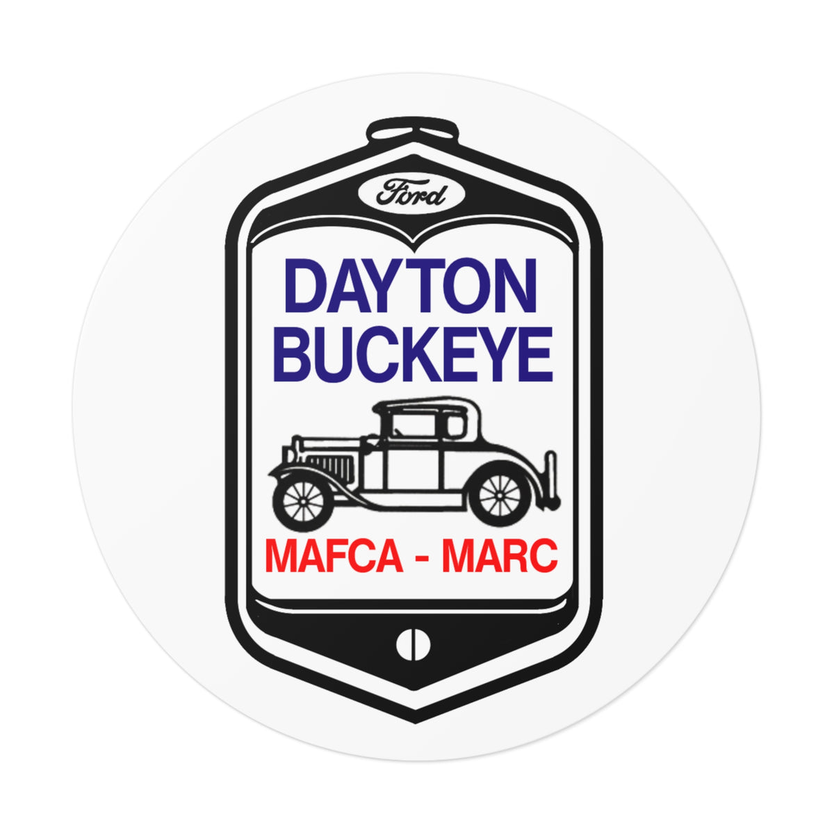 Dayton Buckeye Vintage Car Round Vinyl Sticker — MAFCA/MARC Classic Ford Decal