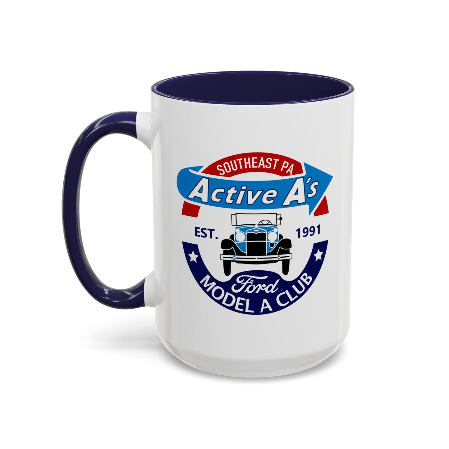 Ford Model A Club Coffee Mug — "Active A's" Southeast PA Vintage Car Design (11/15 oz)