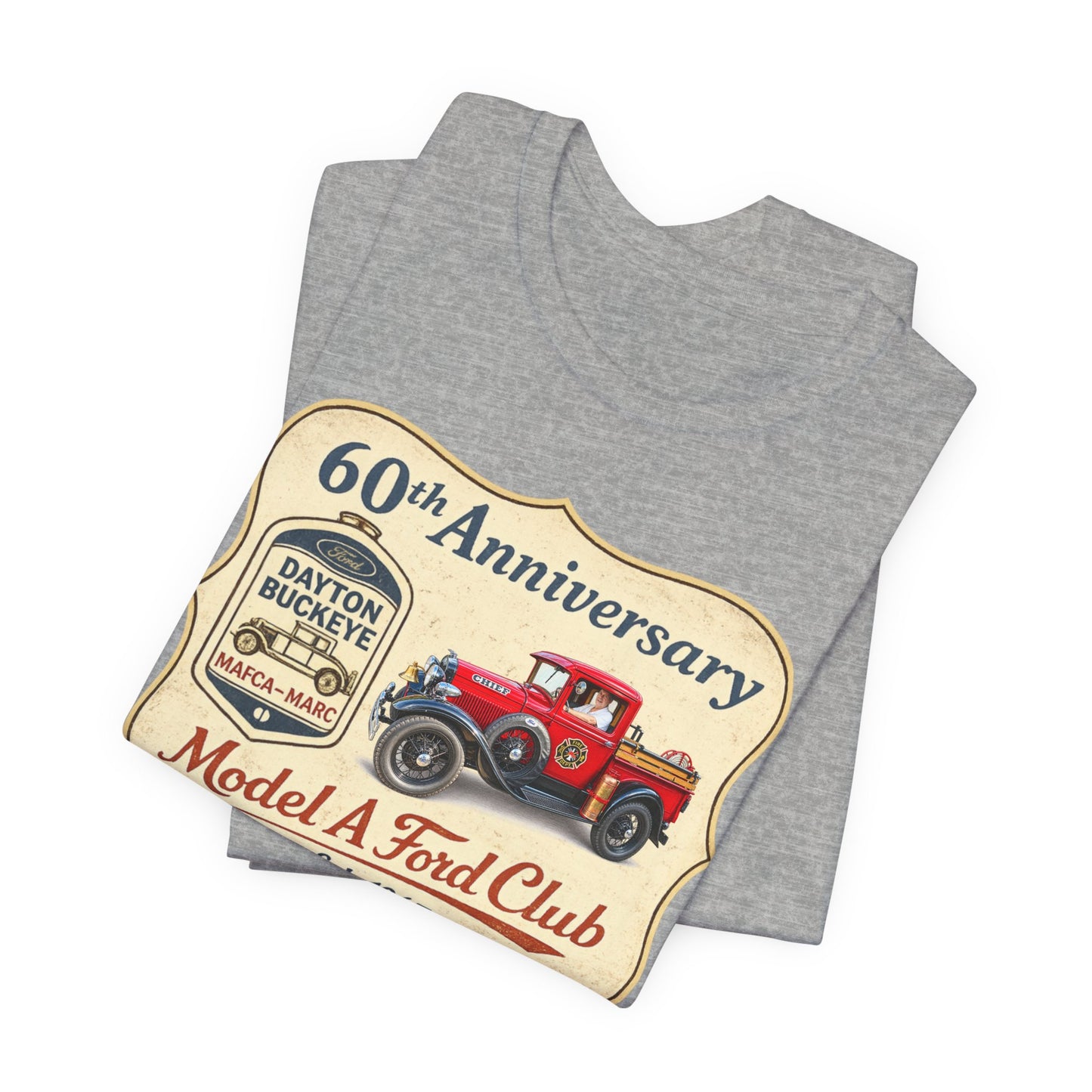 Dayton Buckeye Model A Ford Club 60th Anniversary Tee (LTG) - Vintage Red Fire Truck Tee