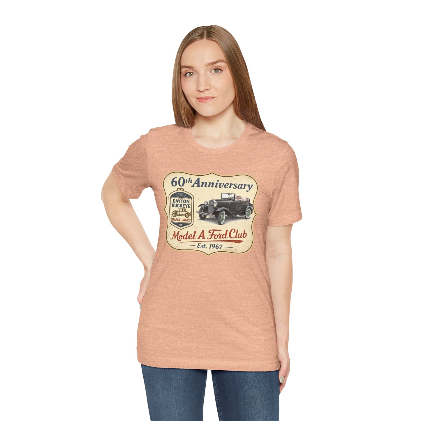 Dayton Buckeye Model A Ford Club 60th Anniversary Tee Roadster (LTG) - Unisex Jersey Short Sleeve Tee