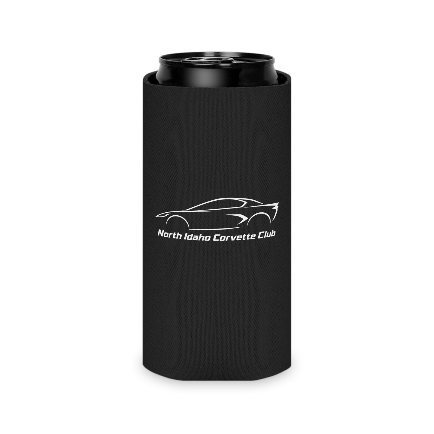 North Idaho Corvette Club Can Cooler — Black Neoprene Drink Koozie