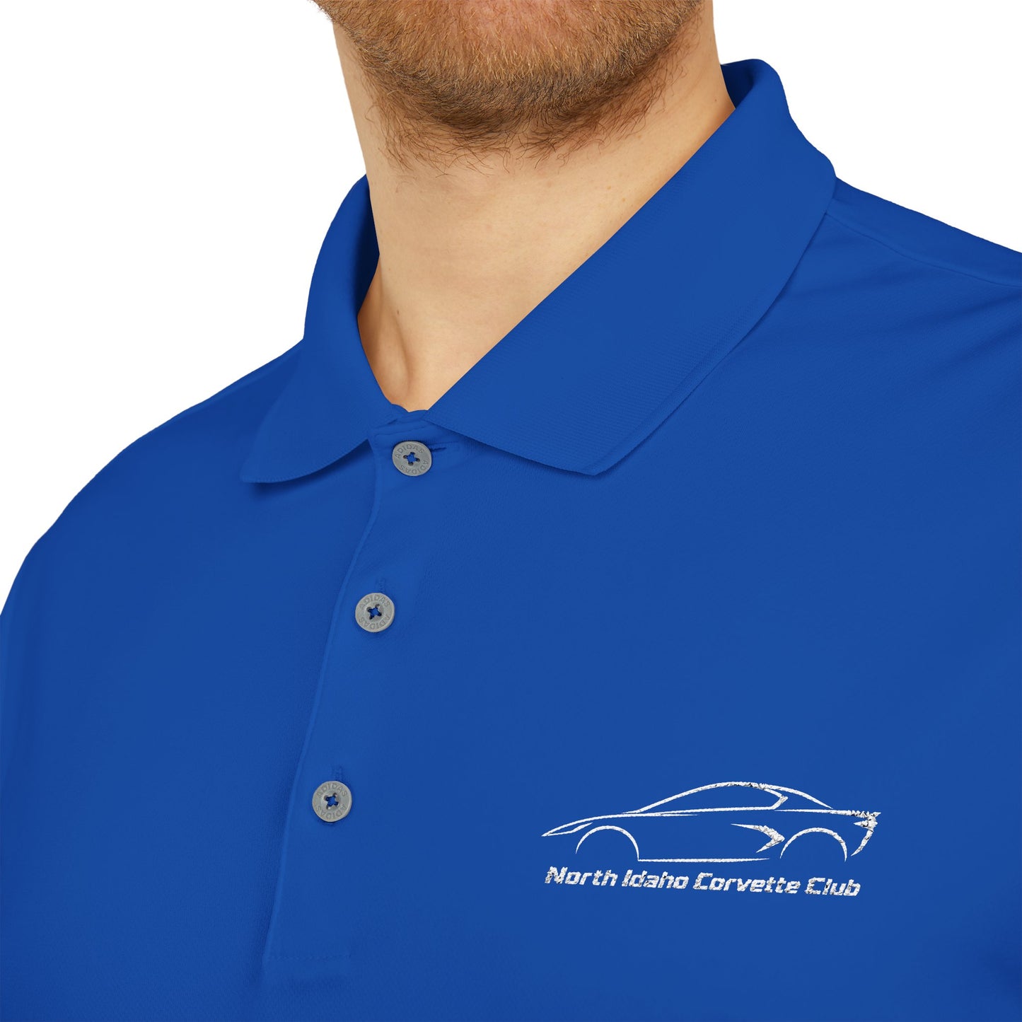 North Idaho Corvette Club White Embroidered Polo — adidas Unisex Performance Polo