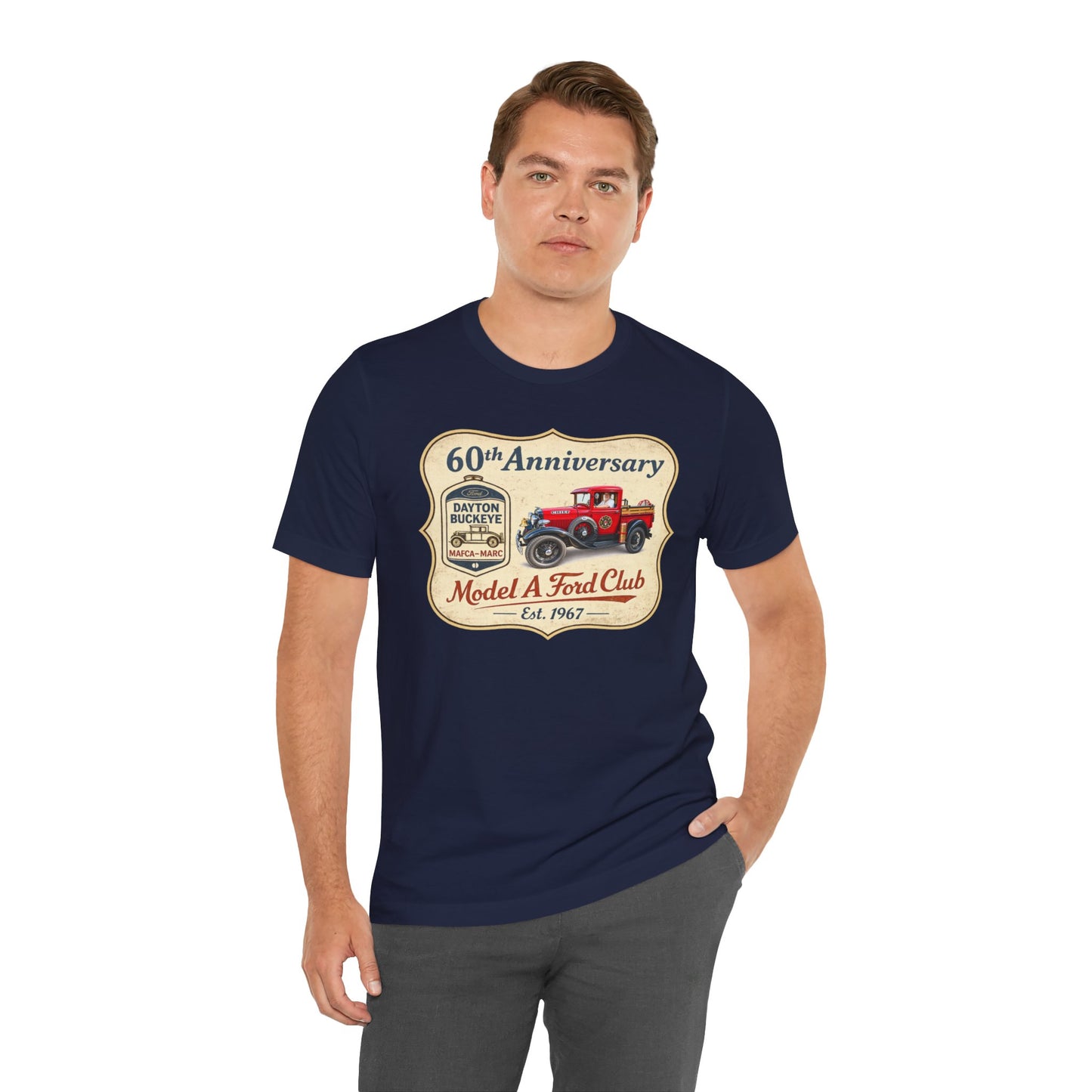 Dayton Buckeye Model A Ford Club 60th Anniversary Tee (LTG) - Vintage Red Fire Truck Tee