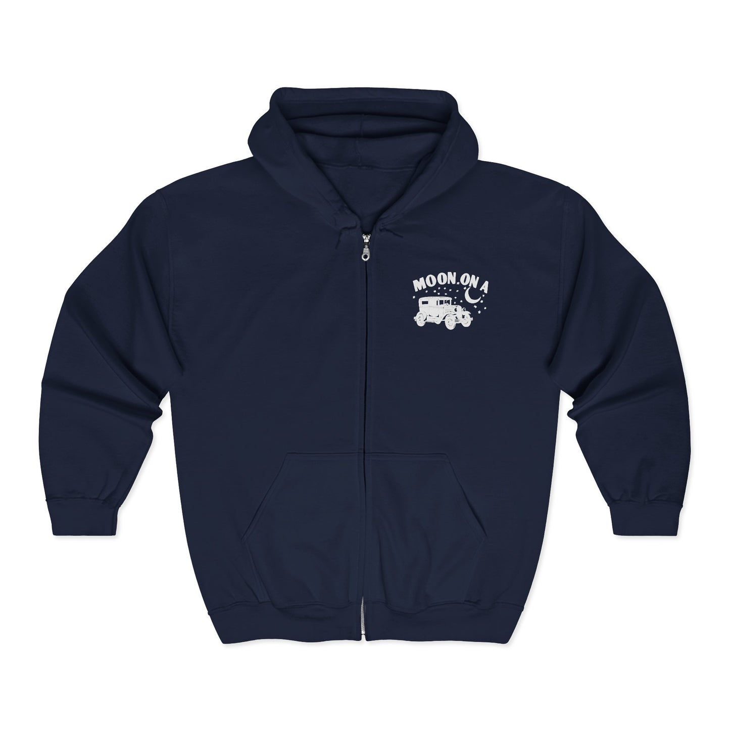 Moon On A Full Zip Hoodie - Small Logo on Front and Large Logo on Back