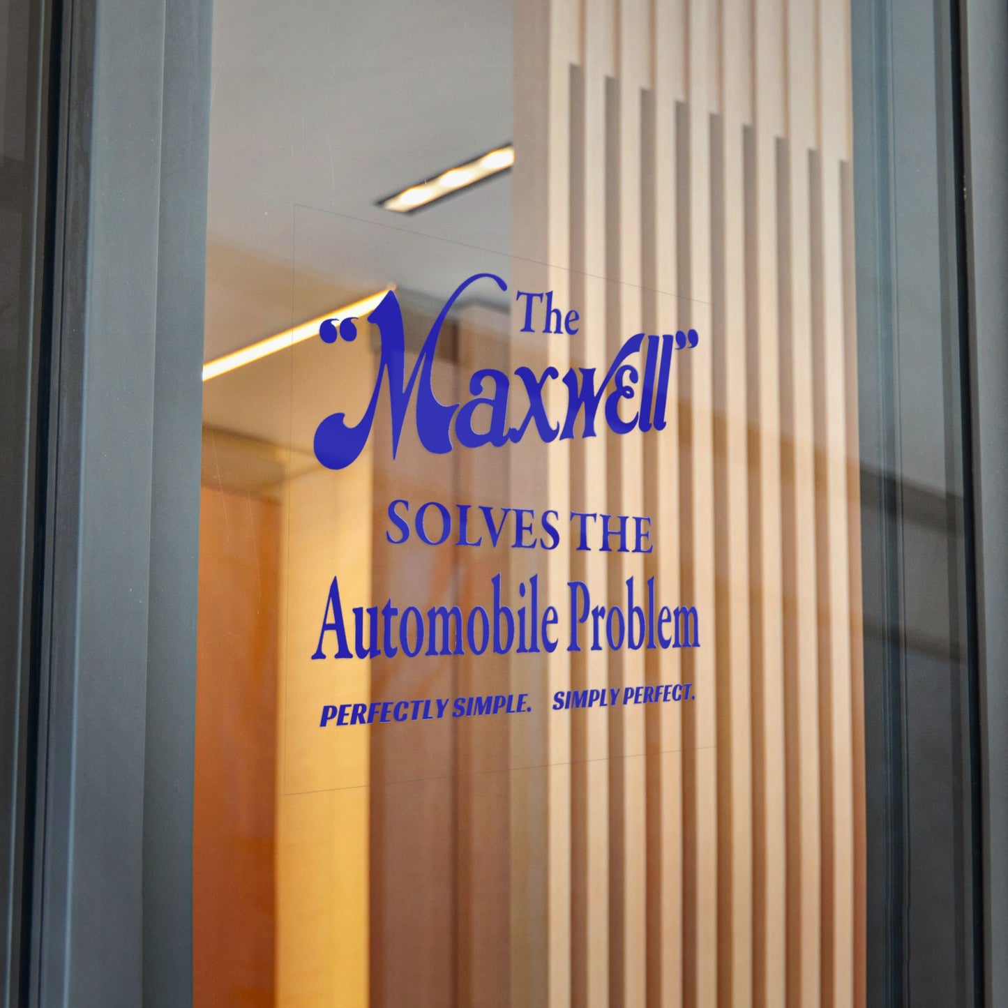 "The Maxwell" Solves the Automobile Problem — Die-Cut Sticker (Vintage Blue Auto Decal)