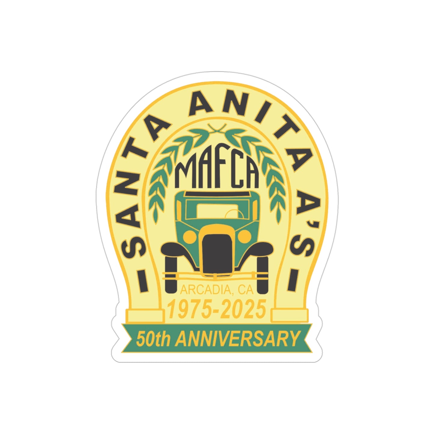 Santa Anita A's MAFCA 50th Anniversary Die-Cut Sticker | Transparent Outdoor Sticker (Great for your car trailer!)