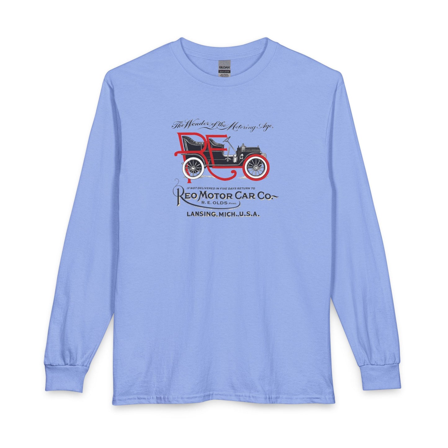 Vintage REO Motor Car Co. Long Sleeve Tee — Retro Antique Car Graphic